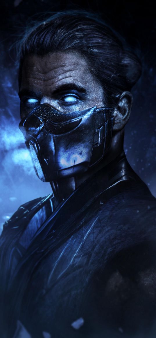 sub-zero, mortal kombat, game, movie, ninja, warrior, mask, blue eyes, ice, snow, art