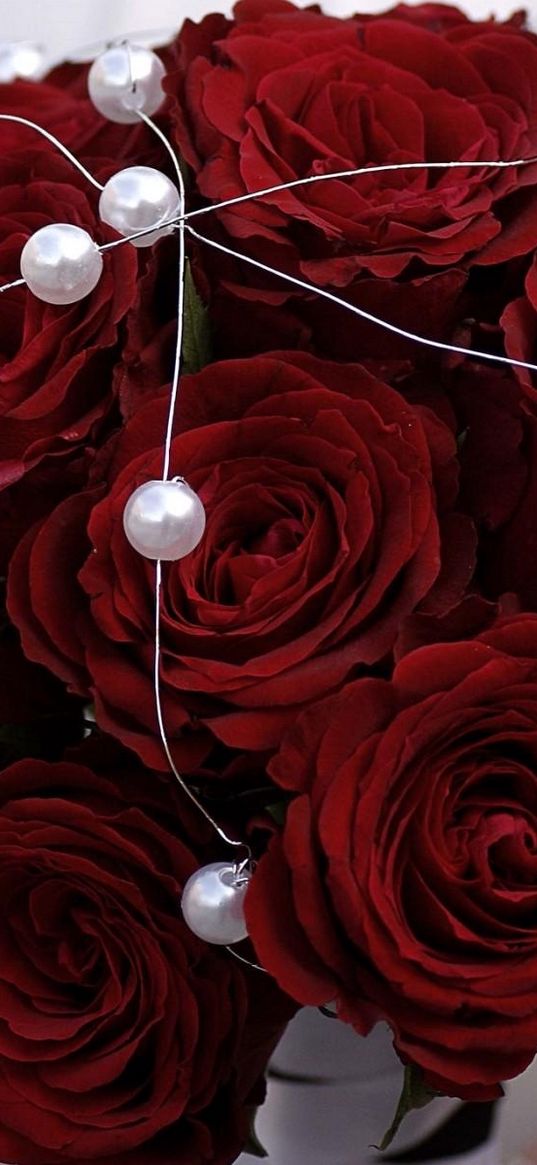 rose, red, flower, beads, metal