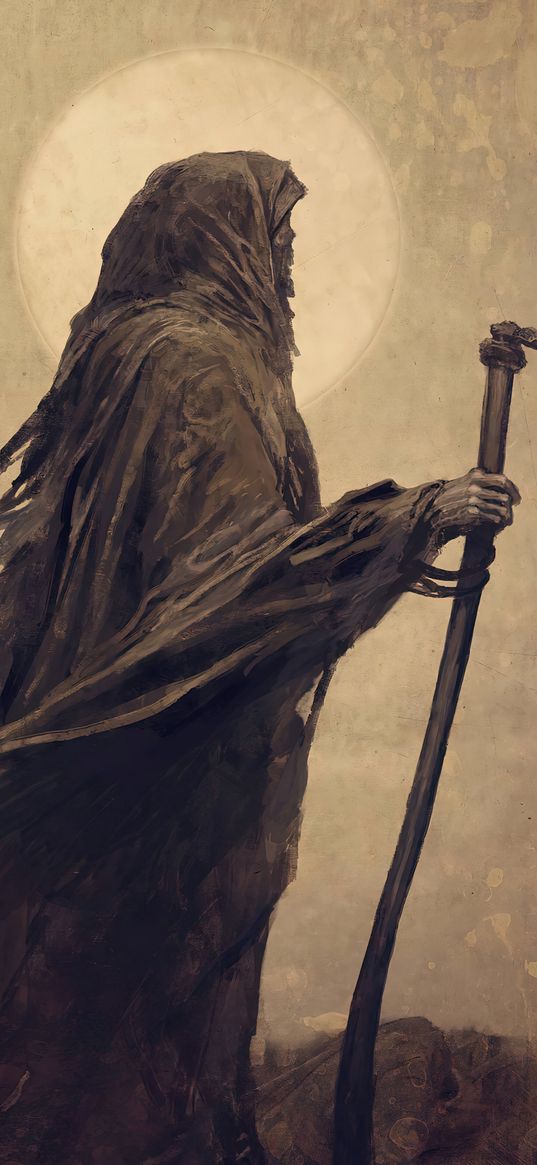 skeleton, death, staff, scythe, painting, art