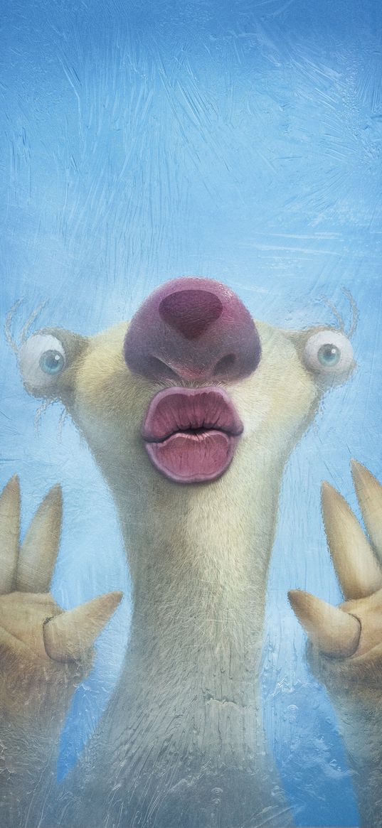 sid, ice age, cartoon, sloth, funny, kiss, ice, art