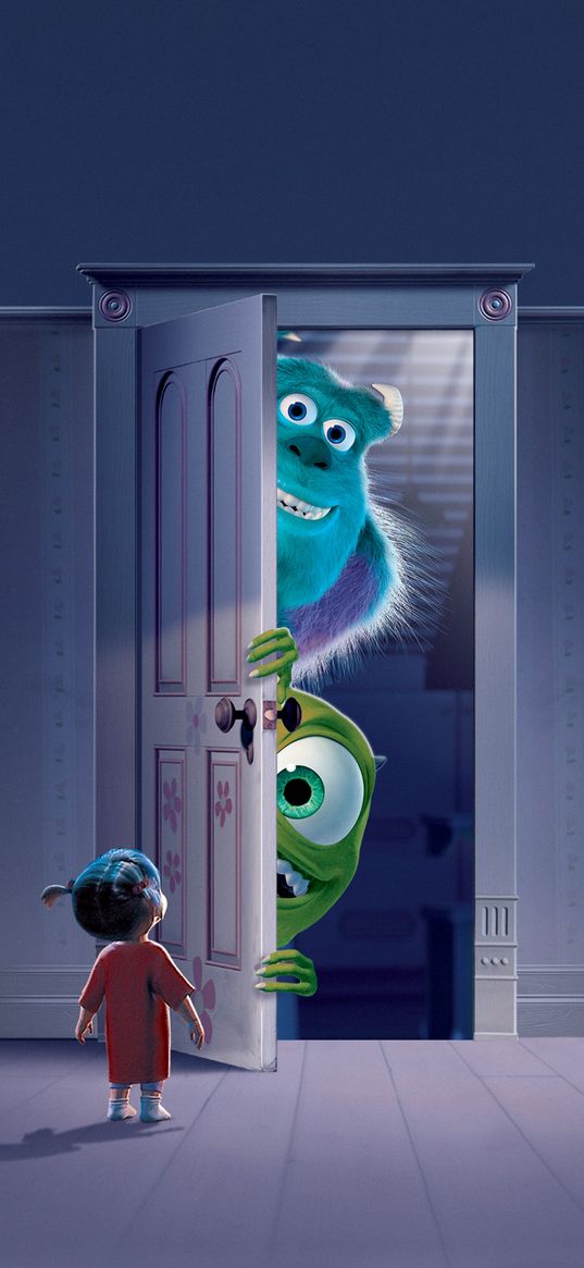 monsters inc, cartoon, girl, monsters, door, art