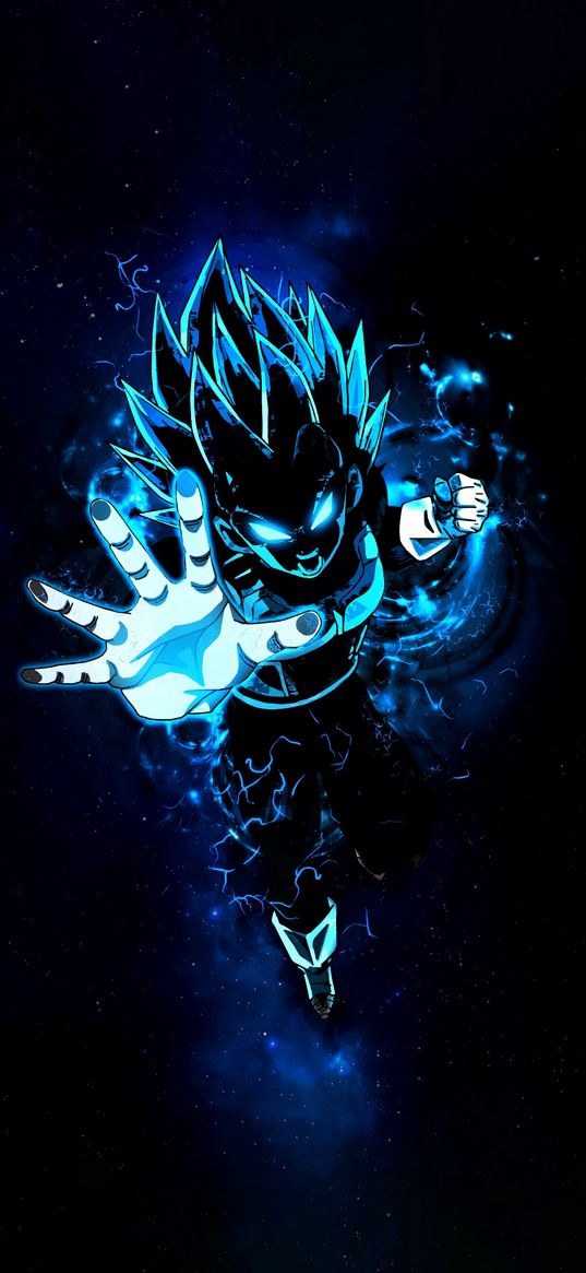 vegeta, dragon ball, anime, blue, superpower, glow, art