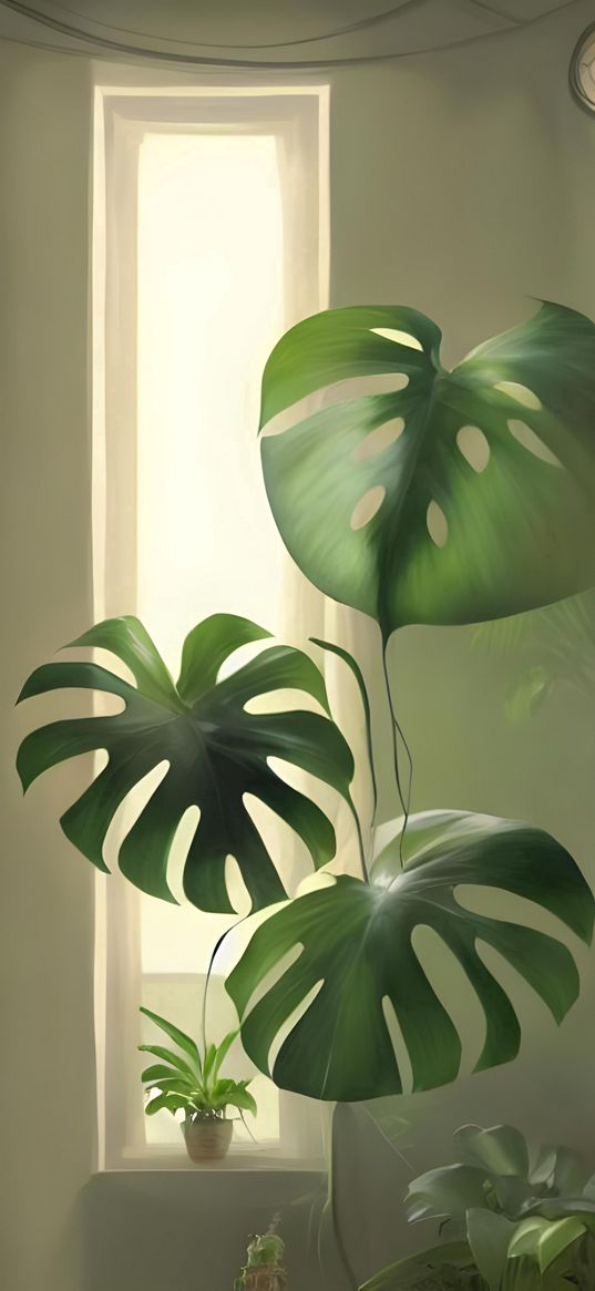 monstera, plant, green