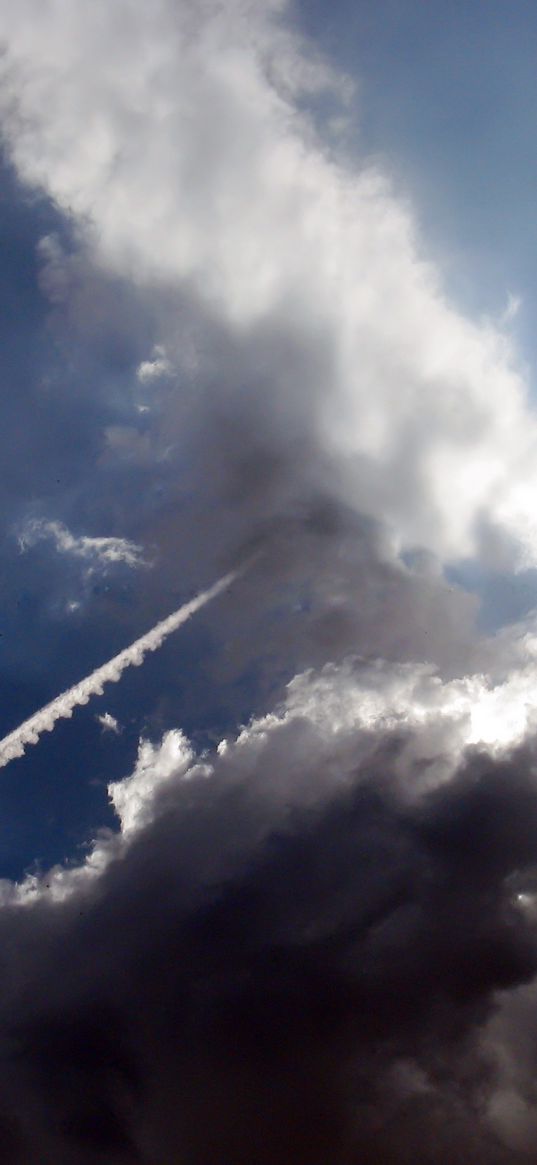 line, sky, clouds, trace, plane, strip