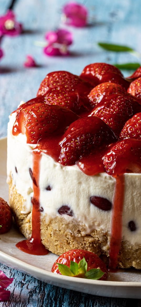 cheesecake, strawberries, berries, dessert, food