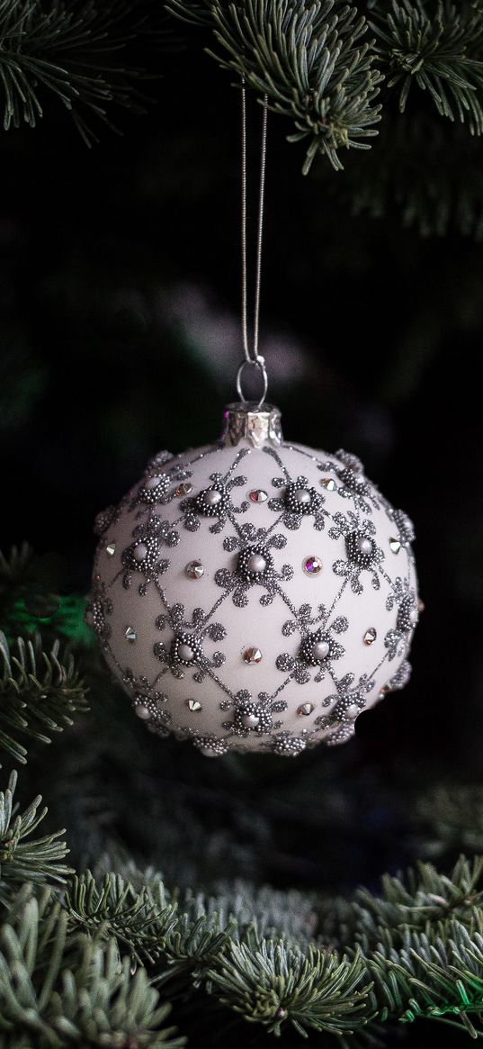 christmas ball, white, decoration, christmas tree, new year, christmas