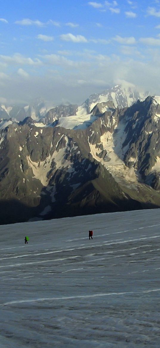 mountains, desert, snow, climbers, descent