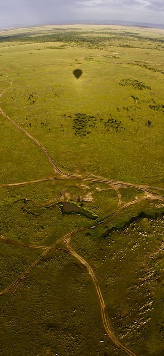 height, panorama, balloon, earth, roads, green