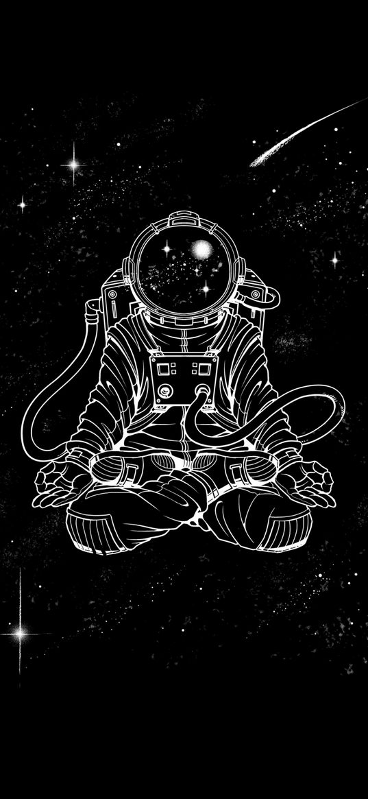 space, stars, astronaut, black, meditation, lotus position