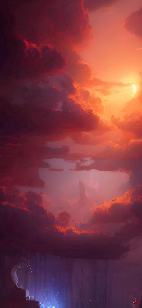 sunset, fantasy, mystery, red clouds, ai