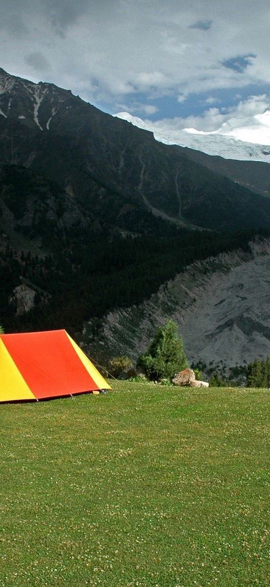 tents, rest, bright, tourists, glade, climbers