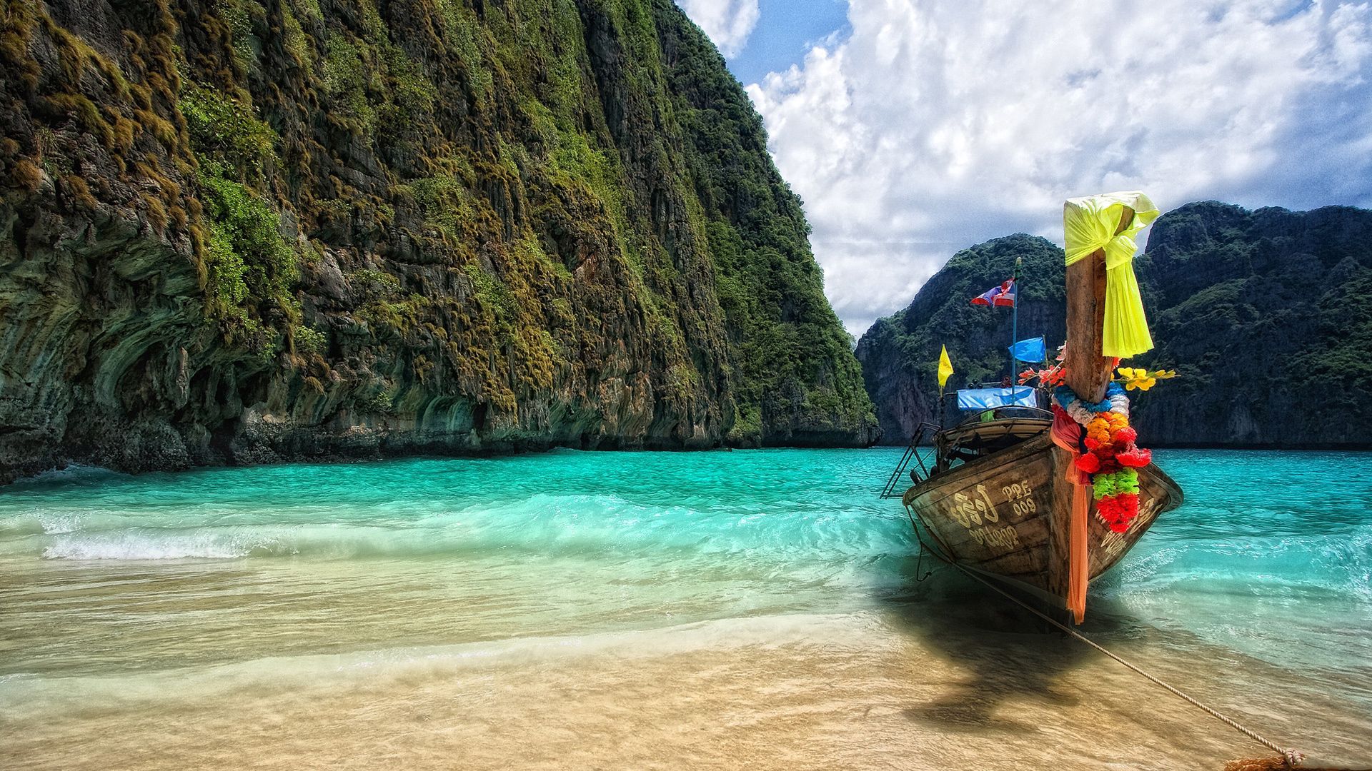 boat, coast, colors, paints, bright, mooring, tropics, wreaths