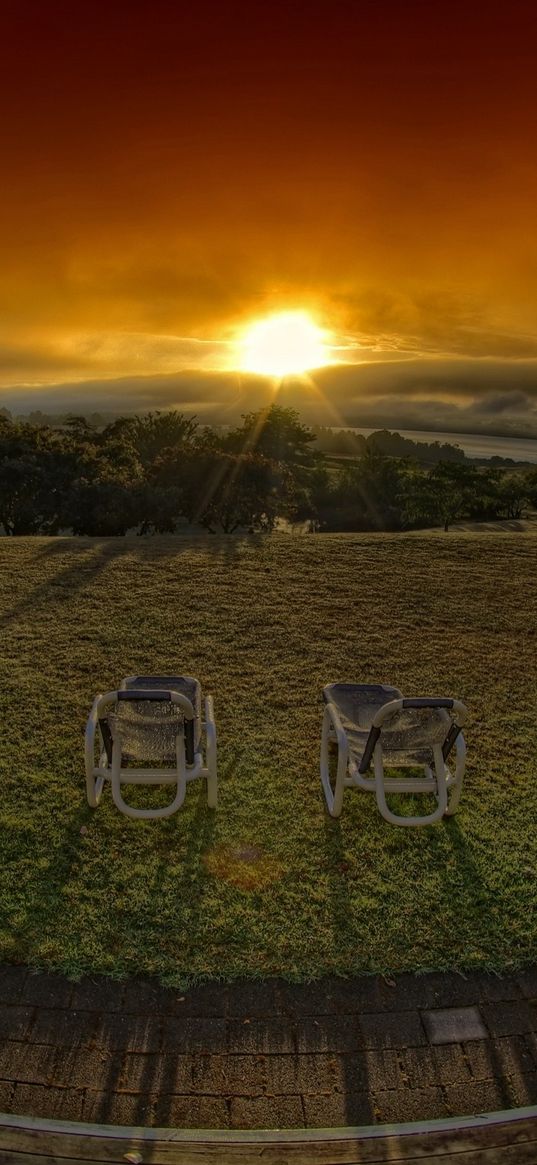 chairs, decline, colors, paints, porch, horizon, orange