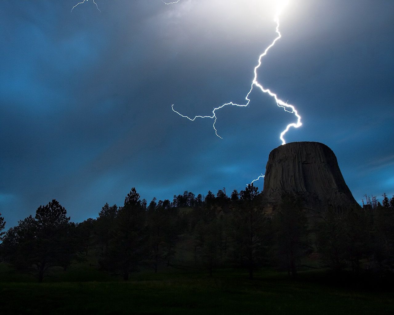 lightning, wood, sky, night