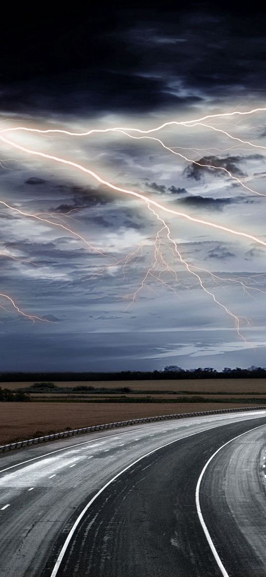 lightning, road, asphalt, elements, sky, bad weather, car, movement, category