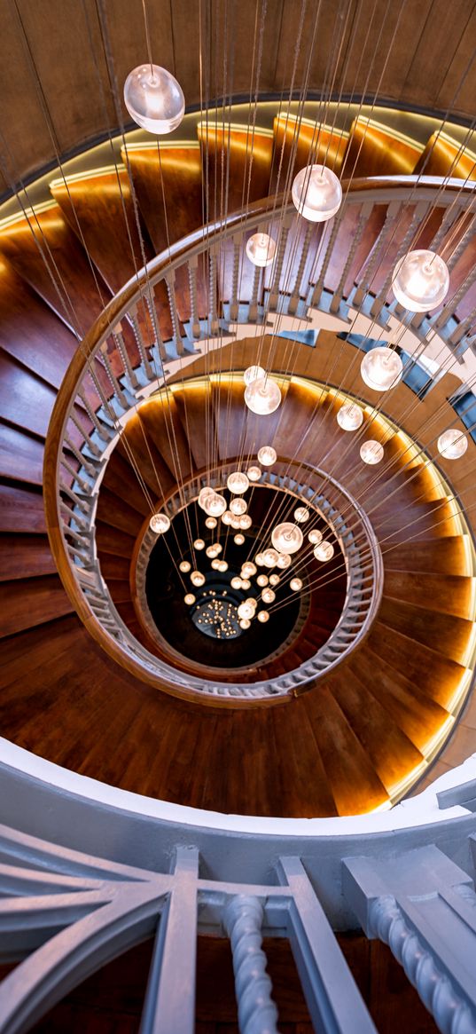 stairs, lights, abstraction, light bulbs