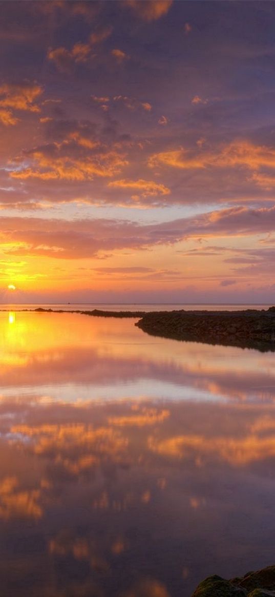 coast, stones, lodge, sun, decline, reservoir