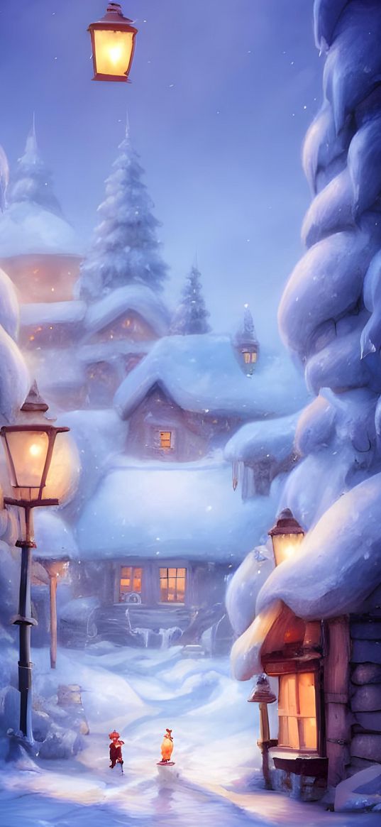 nn_vanillasky, ai artist, winter snow village, art