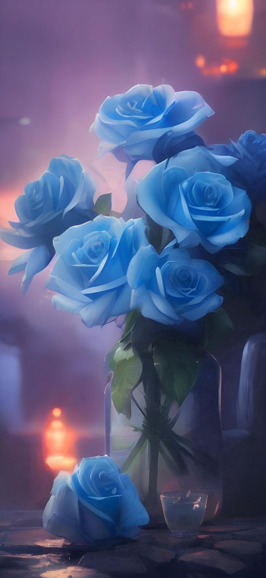 flowers, blue, roses, ai