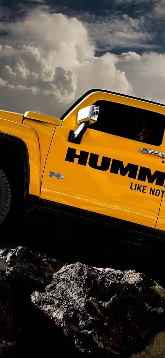 hummer, h3, auto, yellow, left side