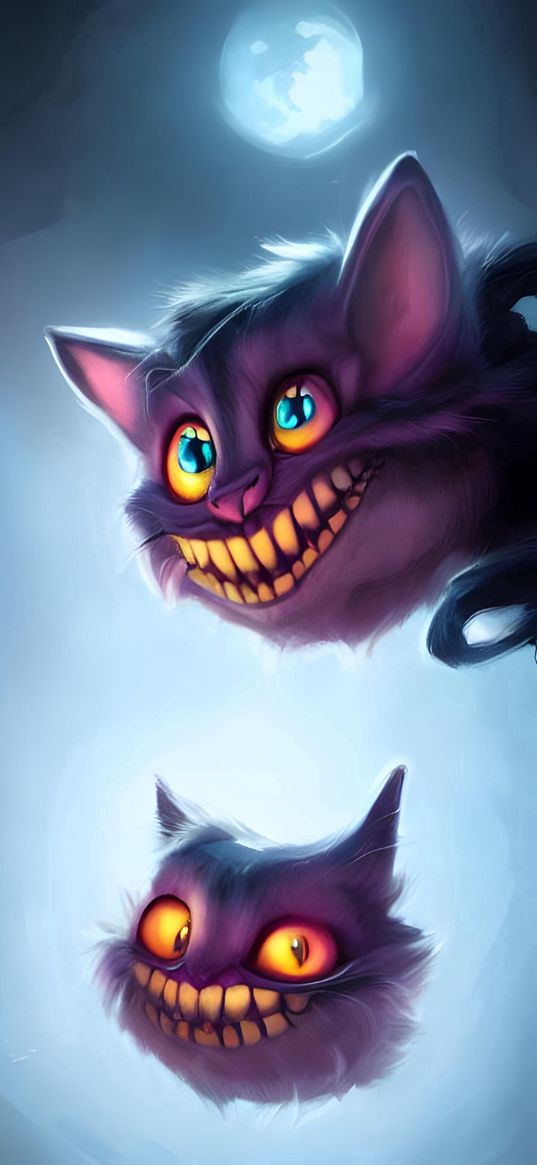 cheshire cat, heads, eyes, crazy, alice in wonderland, ai