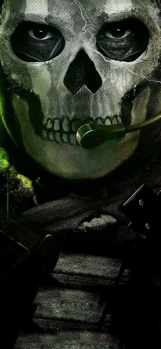 ghost, call of duty, game, soldier, special forces, mask, skull, microphone, art