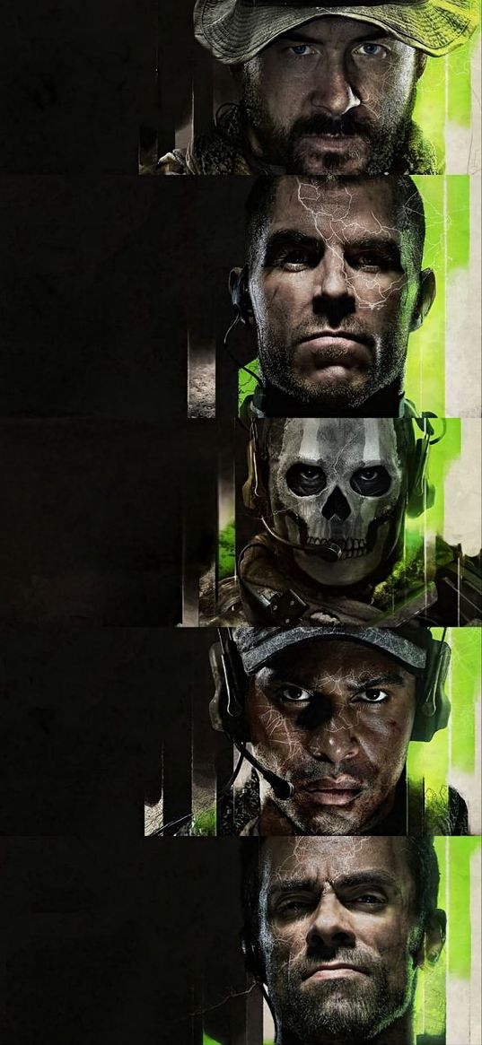 call of duty, game, soldiers, special forces, faces, green, black, poster, art