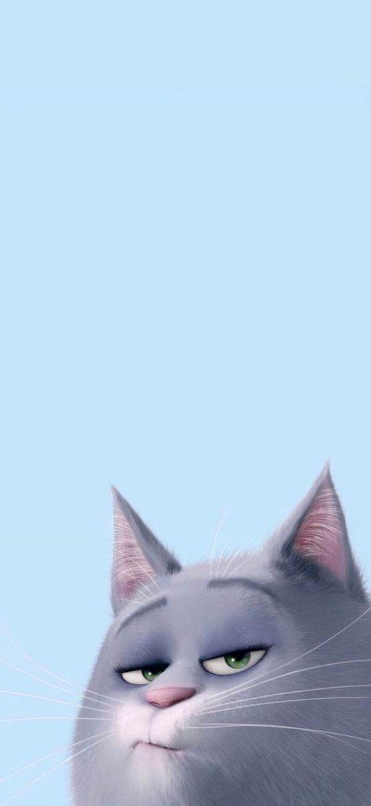 chloe, the secret life of pets, cartoon, cat, boring, blue background, art