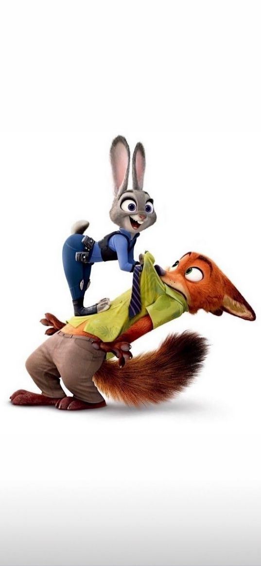 nick wilde, judy hopps, zootopia, cartoon, rabbit, fox, couple, cute, white background, art