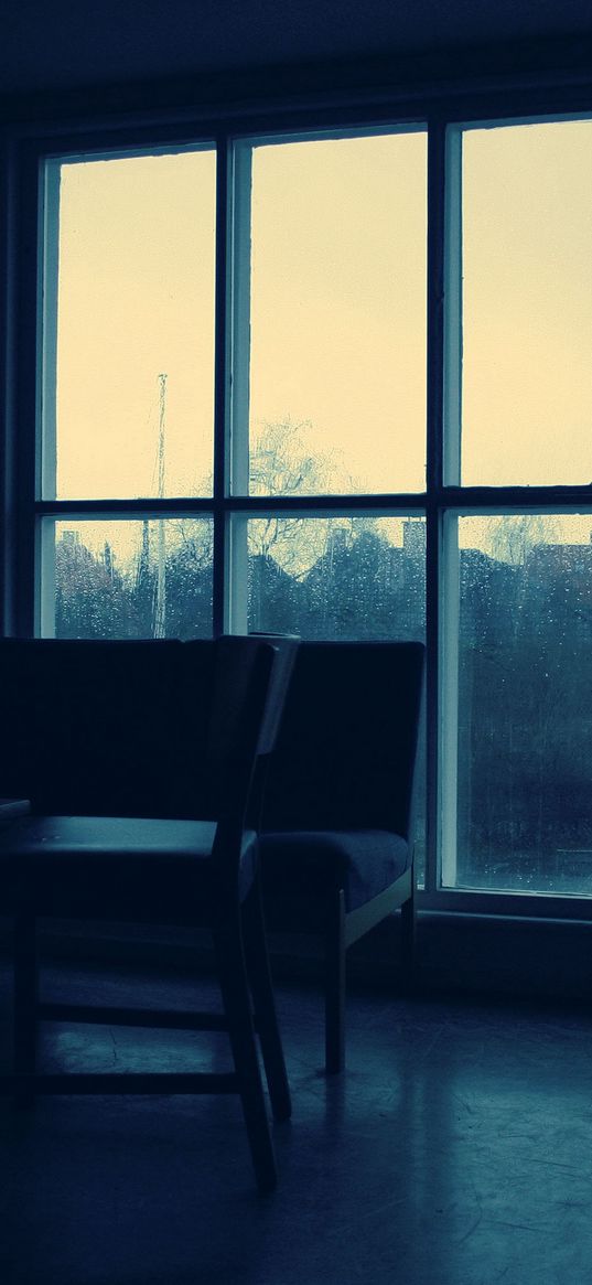 room, window, rain, dark, drops