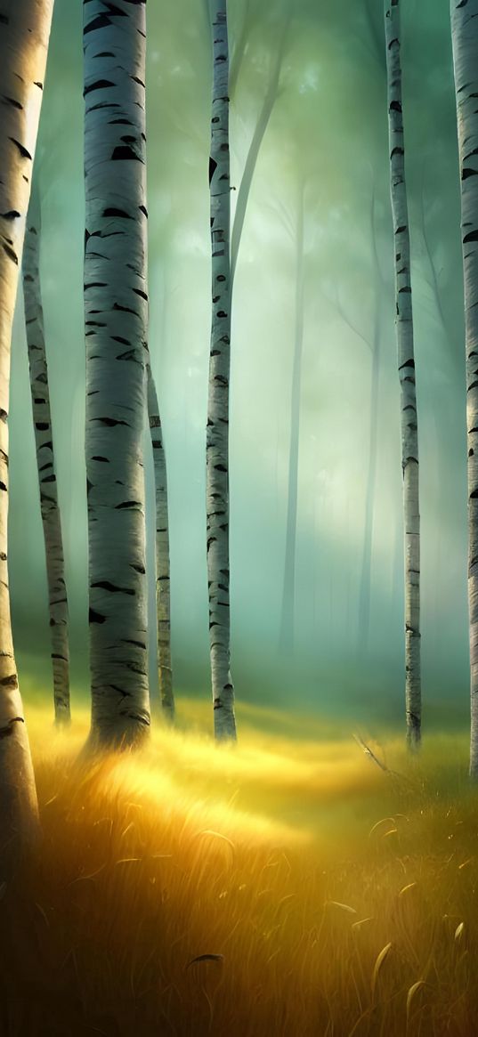 nn_vanillasky, ai artist, birch forest summer grass, art