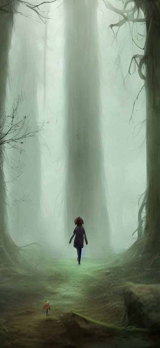 nn_vanillasky, ai artist, a person walking alone in a terrifying forest, art