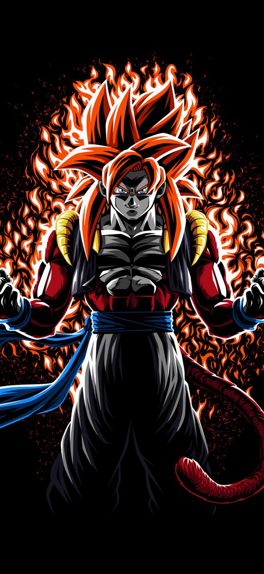 goku, dragon ball z, super hero, anime, man, fire, black