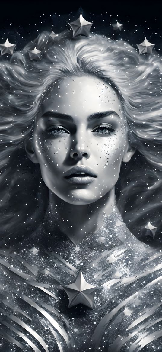 face, girl, ice, cold, stars, gray