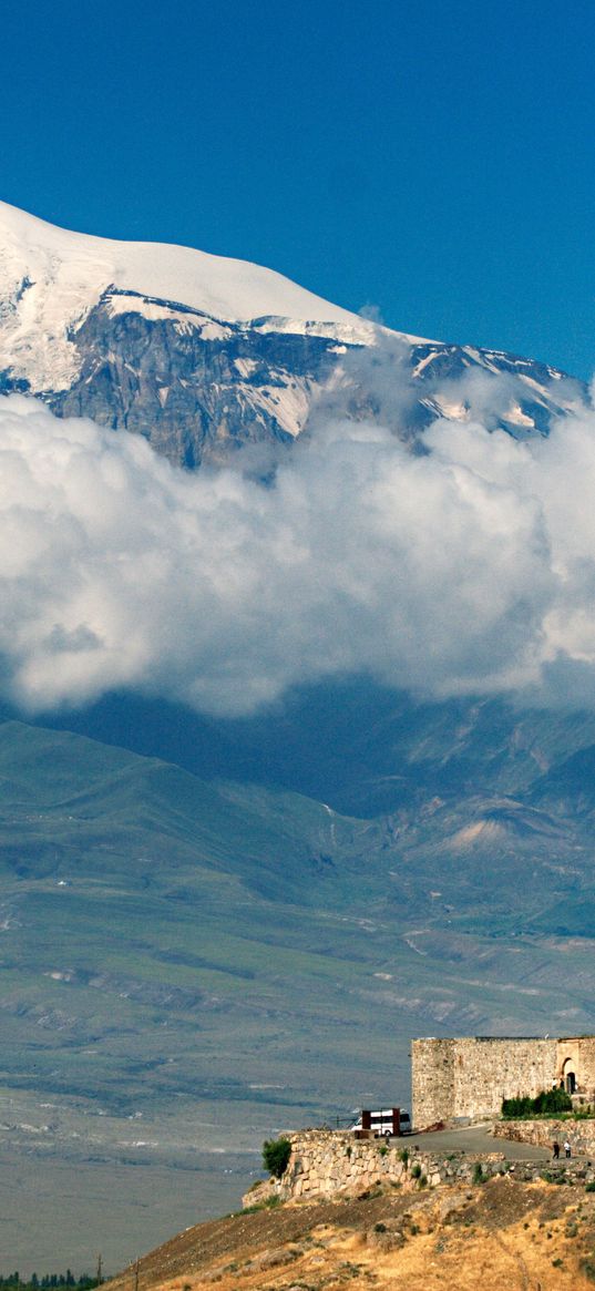 mountain, ararat, armenia, height, architecture, structure, clouds