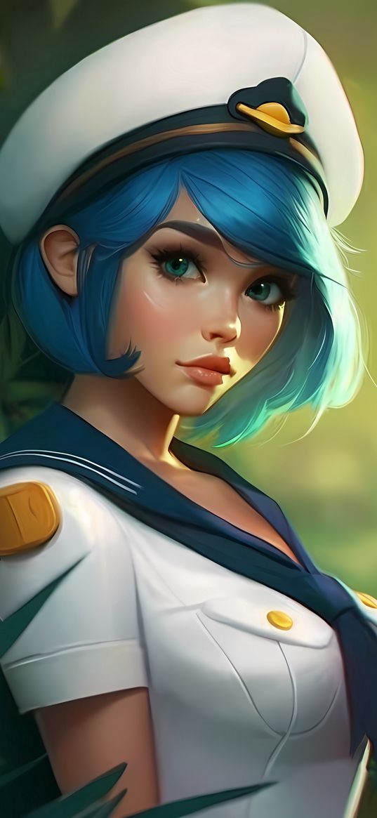 girl, beautiful, sailor, blue hair, ai