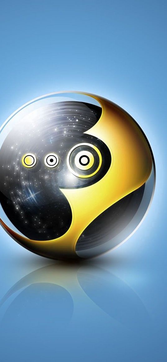 ball, black, yellow, blue