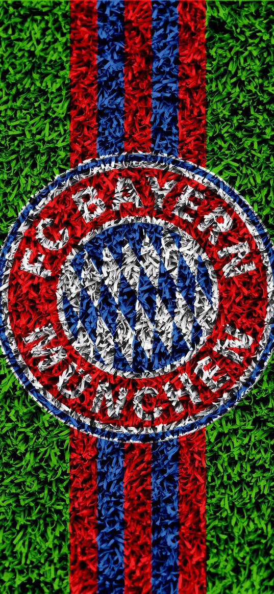 bayern munchen, football club, soccer, logo, stripes, grass, field