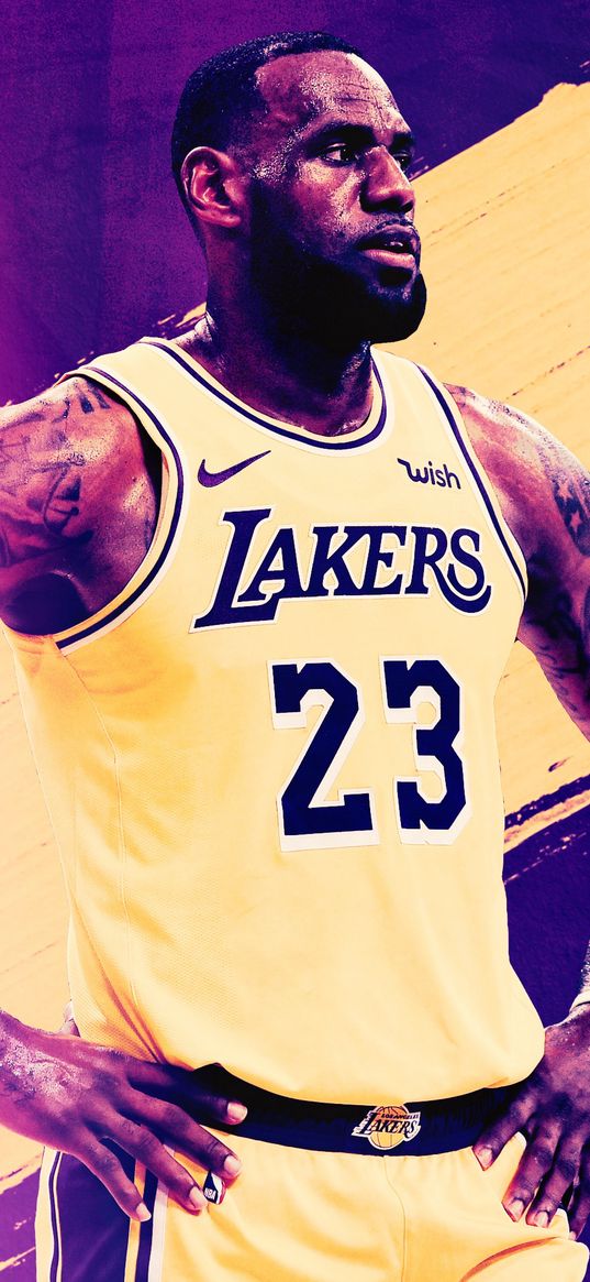 lebron james, basketball player, lakers, basketball, stripe, yellow, purple