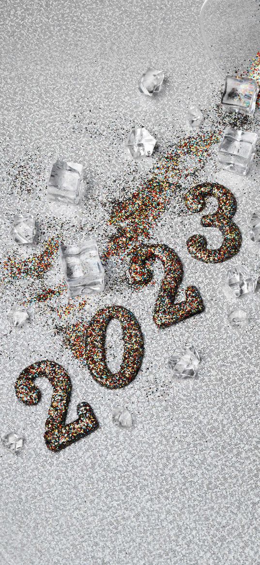 2023, ice, glitter, confetti, new year, holiday