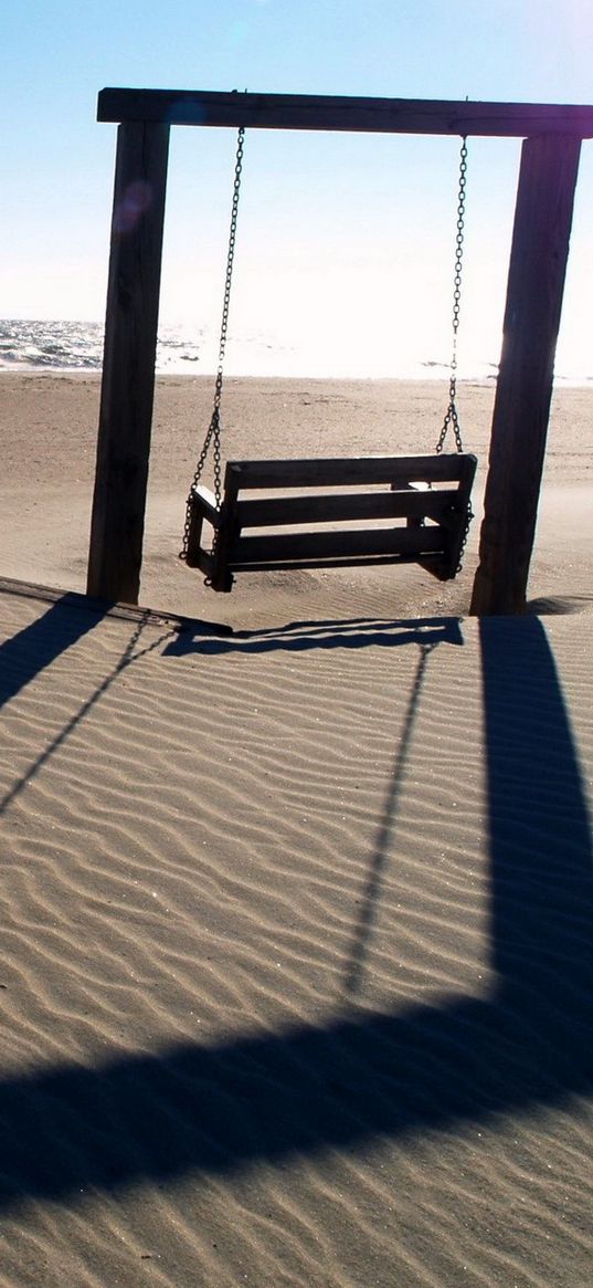 swings, sea, beach, landscape, mood