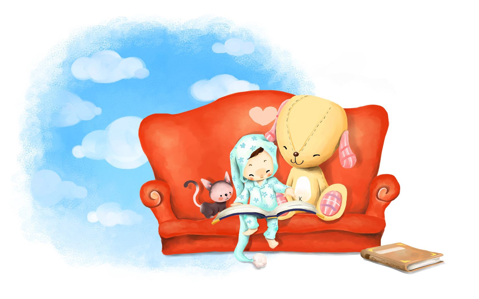 book, sky, sofa, rabbit, toy, leisure