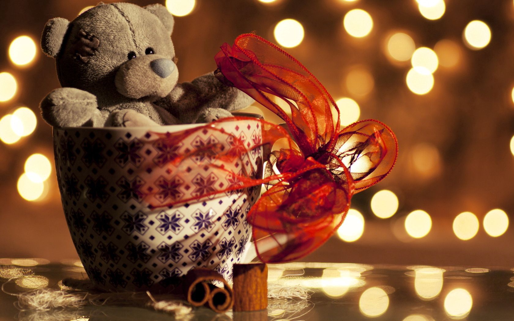 teddy bear, teddy, holiday, ribbon, cup