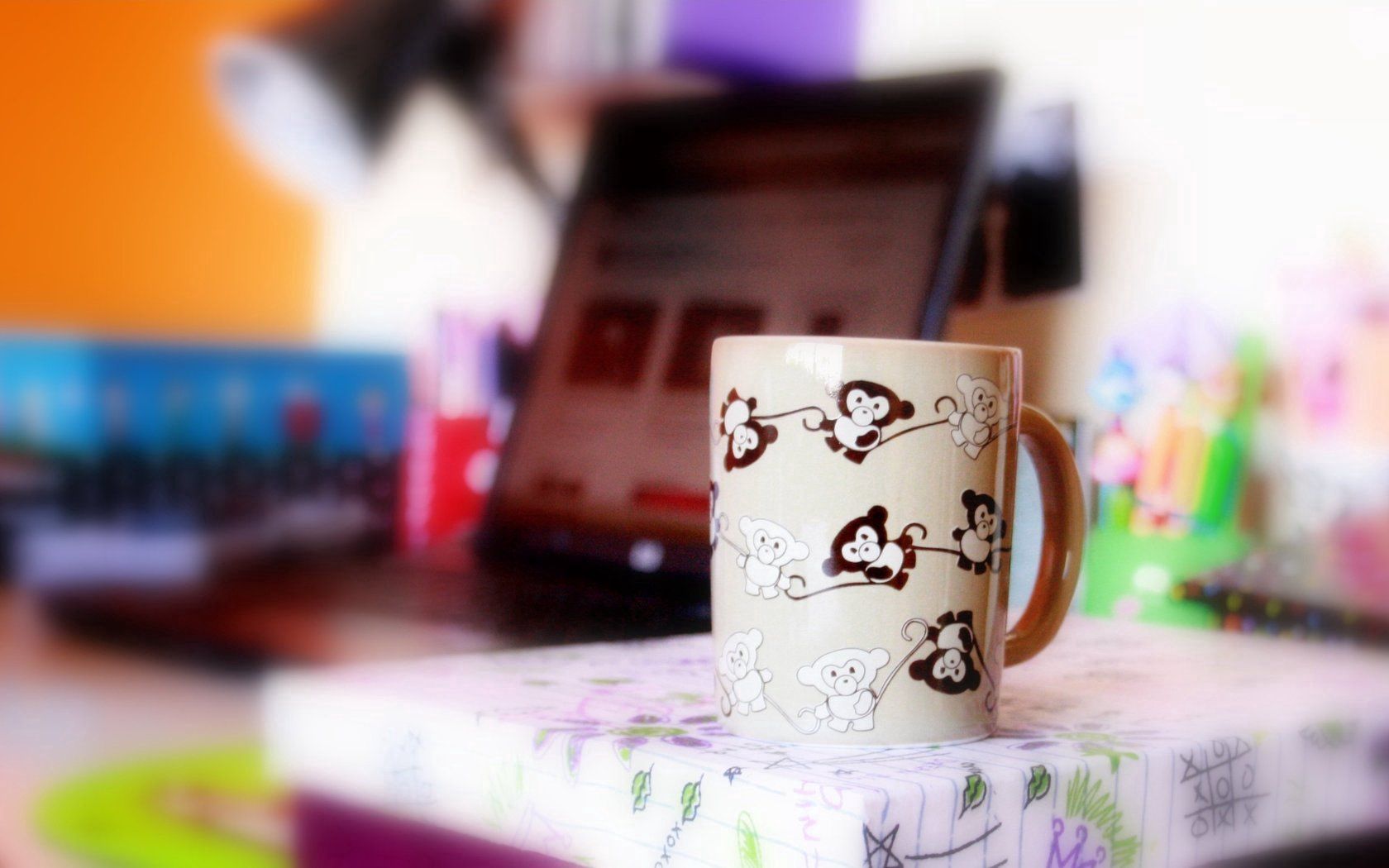 mood, cup, mug, bright, monkeys, apes, drawing