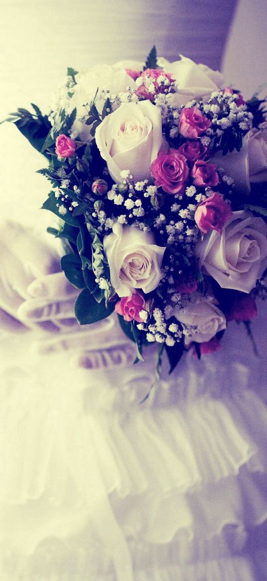 bride, bouquet, flowers, gloves, wedding