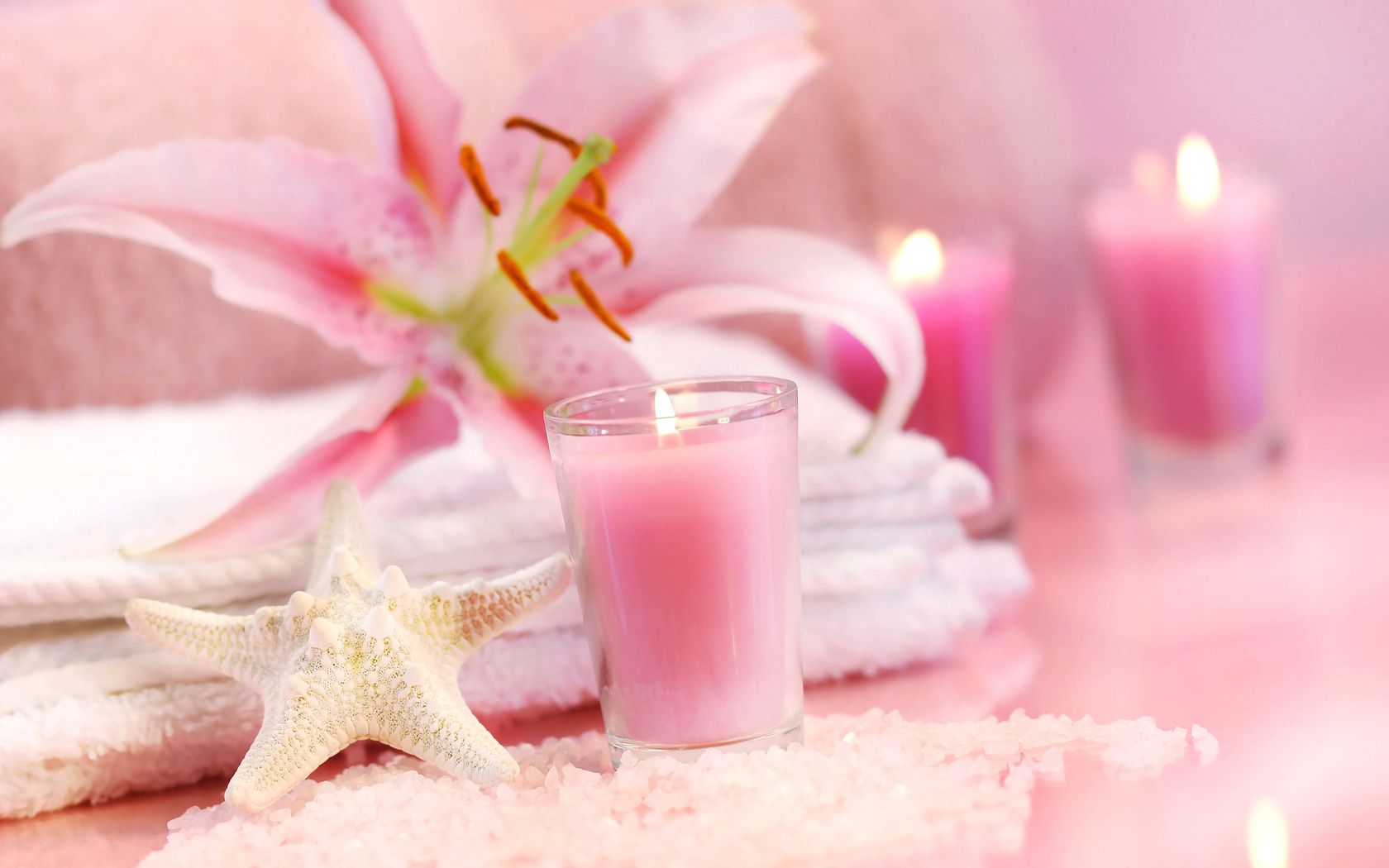 relax, beauty, candle, towel, flower, pink, relaxation