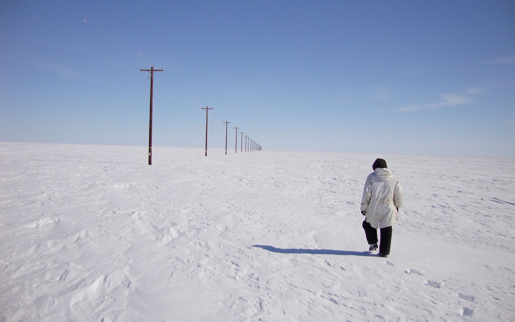 tundra, people, snow, footprints