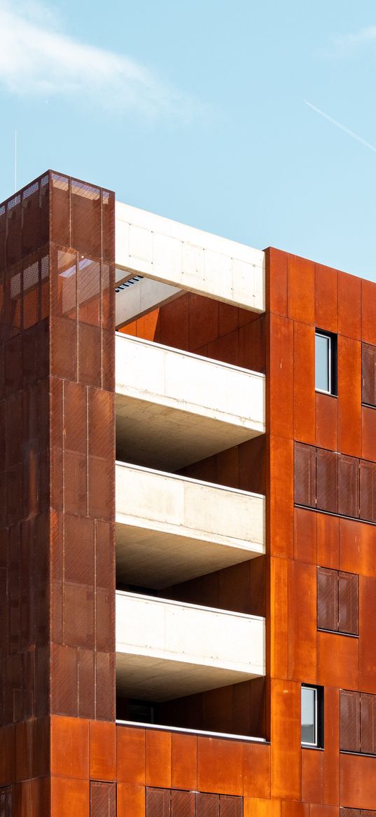 building, balconies, architecture, orange