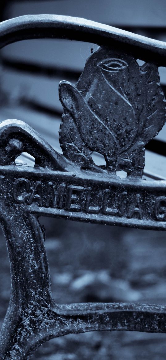 bench, metal, iron, wood