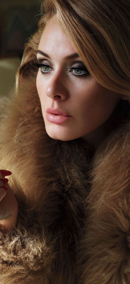 adele, singer, fashion, fur, makeup